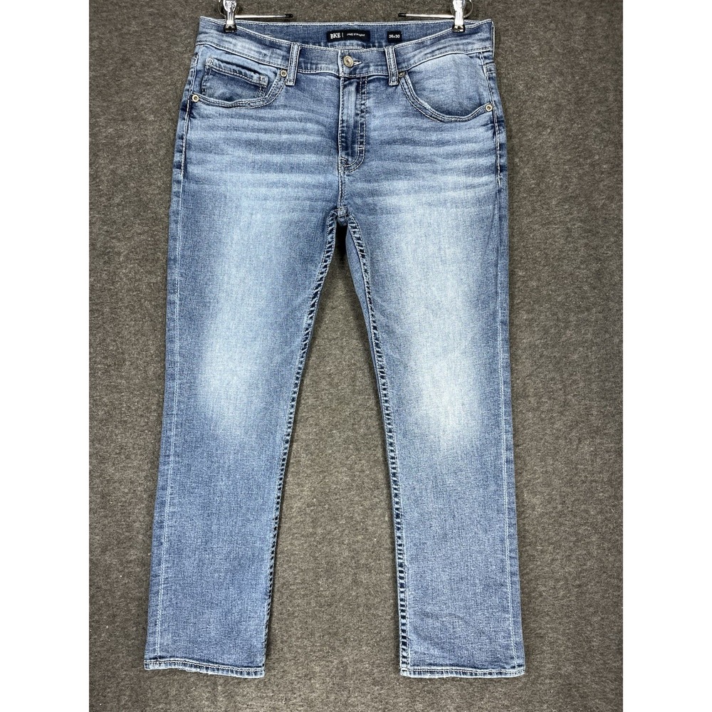 BKE Jake Straight Jeans Mens 36x30 Blue Whiskering Stretch